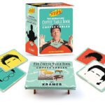 Seinfeld The Miniature Coffee Table Book About Coffee Tables box, book with legs, and coasters featuring silhouettes of the main characters of the TV show Seinfeld.