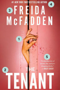 Book Cover of The Tenant by Freida McFadden with numbers 1-5 highlighting the order that people see the elements on the cover.