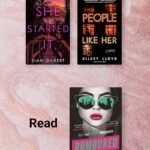 Textured pink backround with three book covers. If you like these: "She Started It" and "People Like Her". Read: "Rumoured."