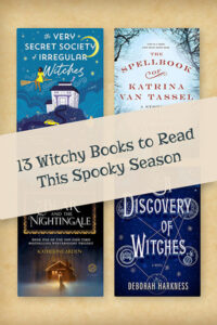 13 Witchy Books to Read This Spooky Season. 4 book covers on parchment background.