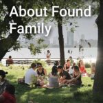 Friends picnic in the park with text overlay 11 Books About Found Family