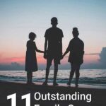 3 kids at the beach at sunset. Text overlay: 11 Outstanding Family Sagas You Need To Read