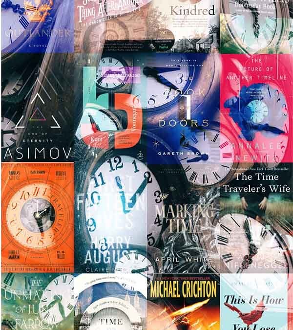 Collage of book covers and clocks