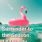 Flamingo pool floaty and text overlay: Surrender to the Season: 14 Quality Summer Reads