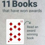 Playing Card Reading Challeng: 11 Books That Have Won Awards. 10 of Diamonds card with an arrow to text "Read an award winning book."