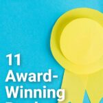 Ribbon on blue background. 11 Award Winning Books