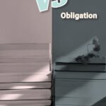 Two stacks of books with the words "love vs. obligation"