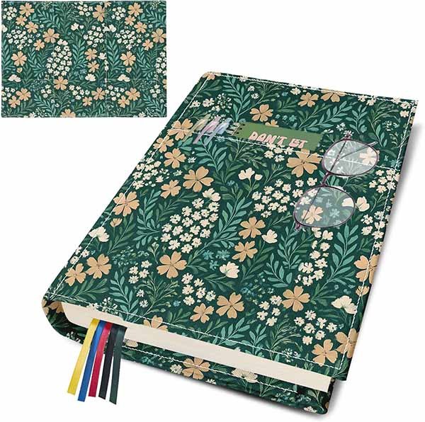 Green Floral Book Cover with Pockets
