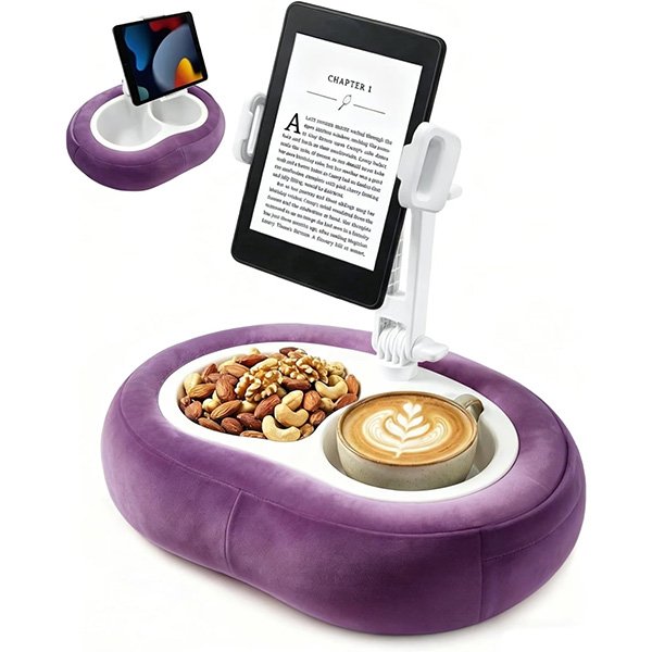Kindle holder with snack tray in purple